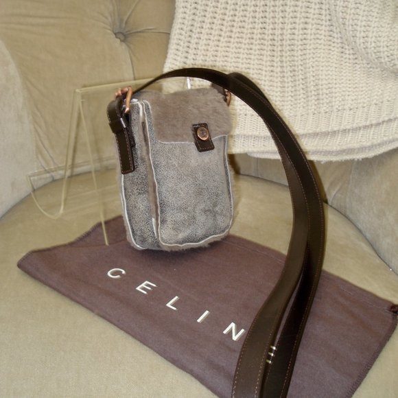 VTG Auth CELINE Iconic Triomphe CE00/22 Shearling Mini Crossbody Bag - Picture 3 of 9
